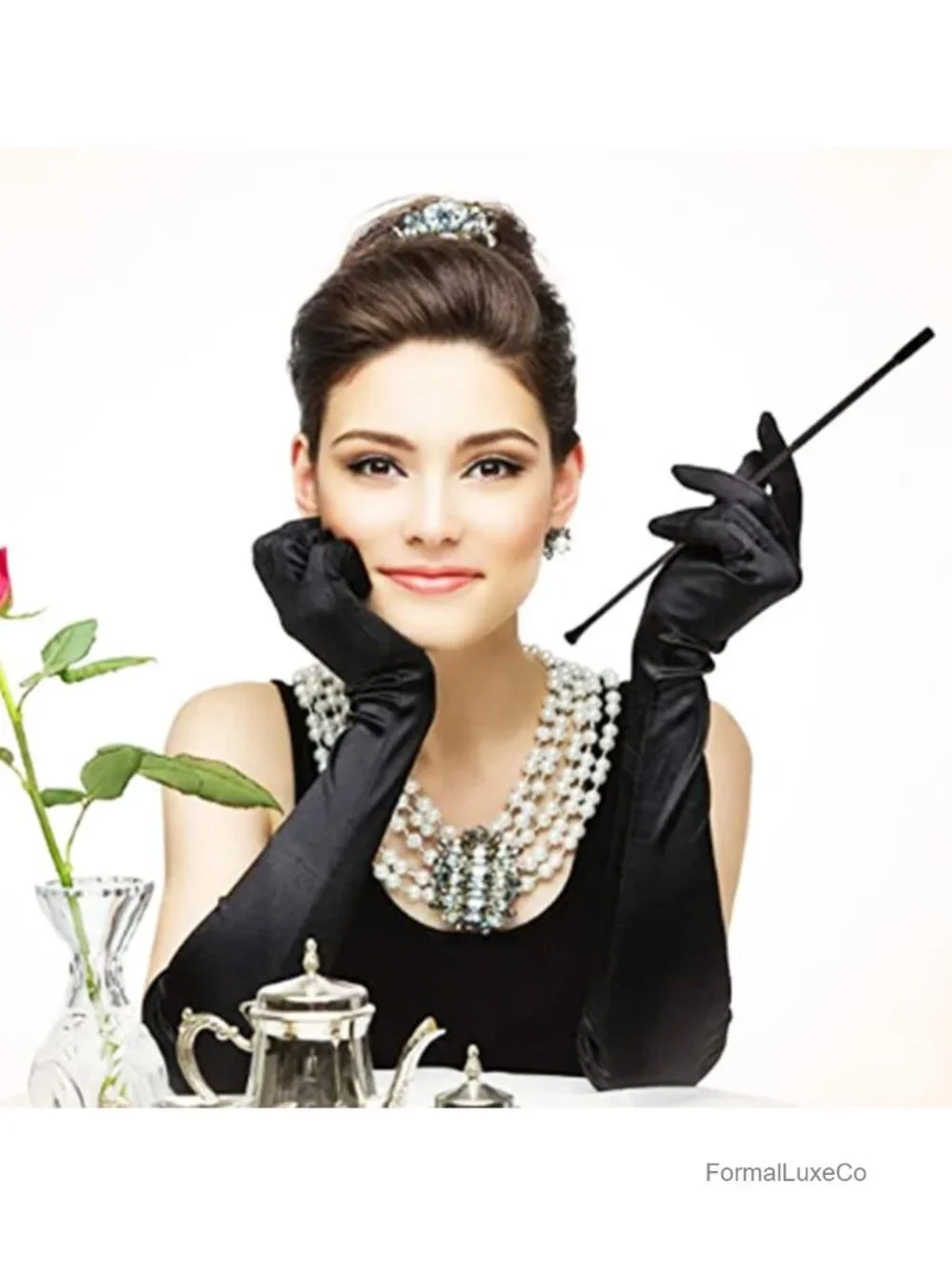 Satin Stretchy 21.6in Opera Gloves for Gatsby Party Women's Dress Gloves